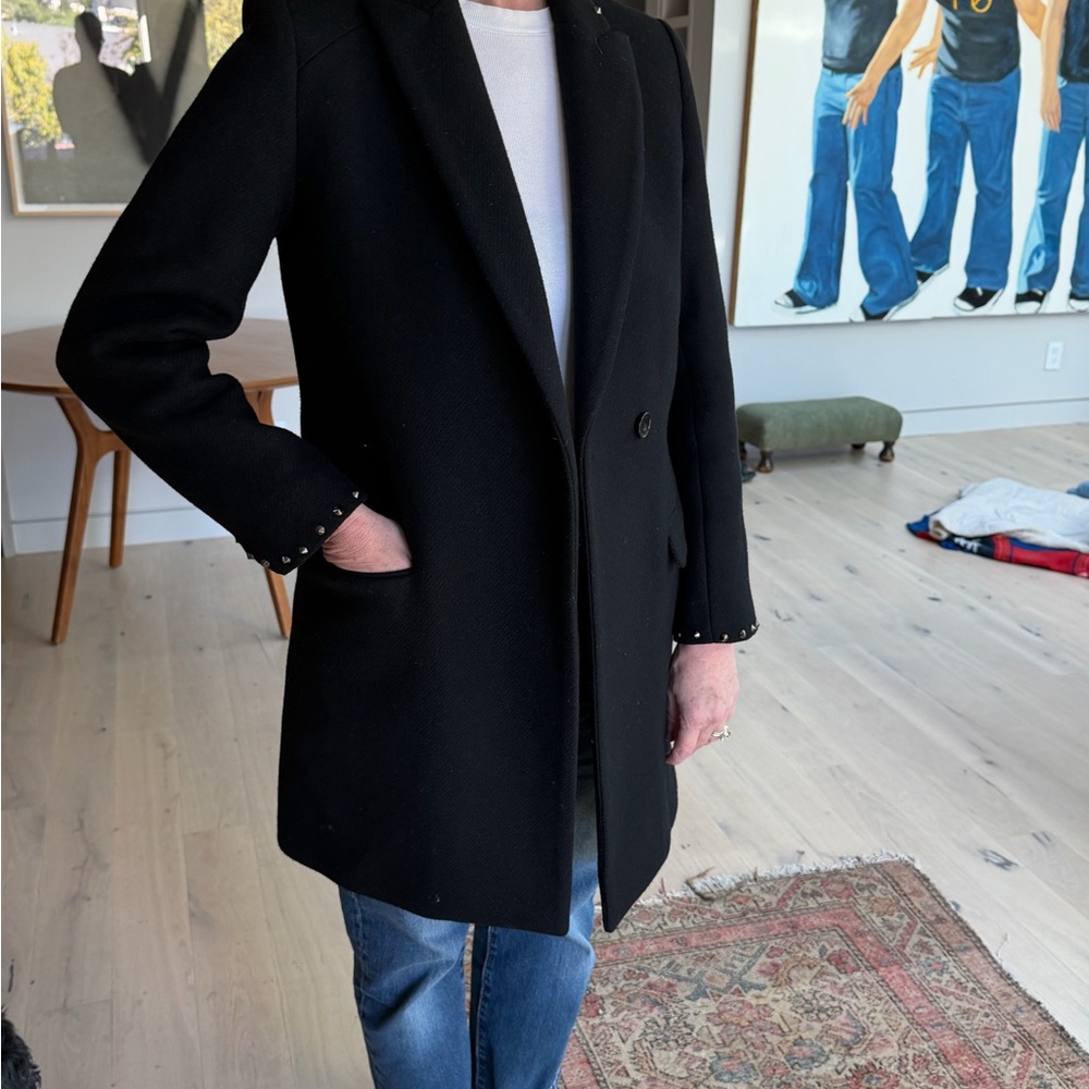 Zadig & Voltaire Black Wool Coat - with metal stud detail along collar and cuffs